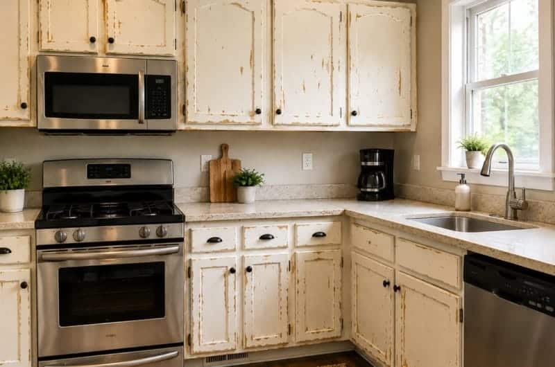 Chipped cabinets to smooth color before